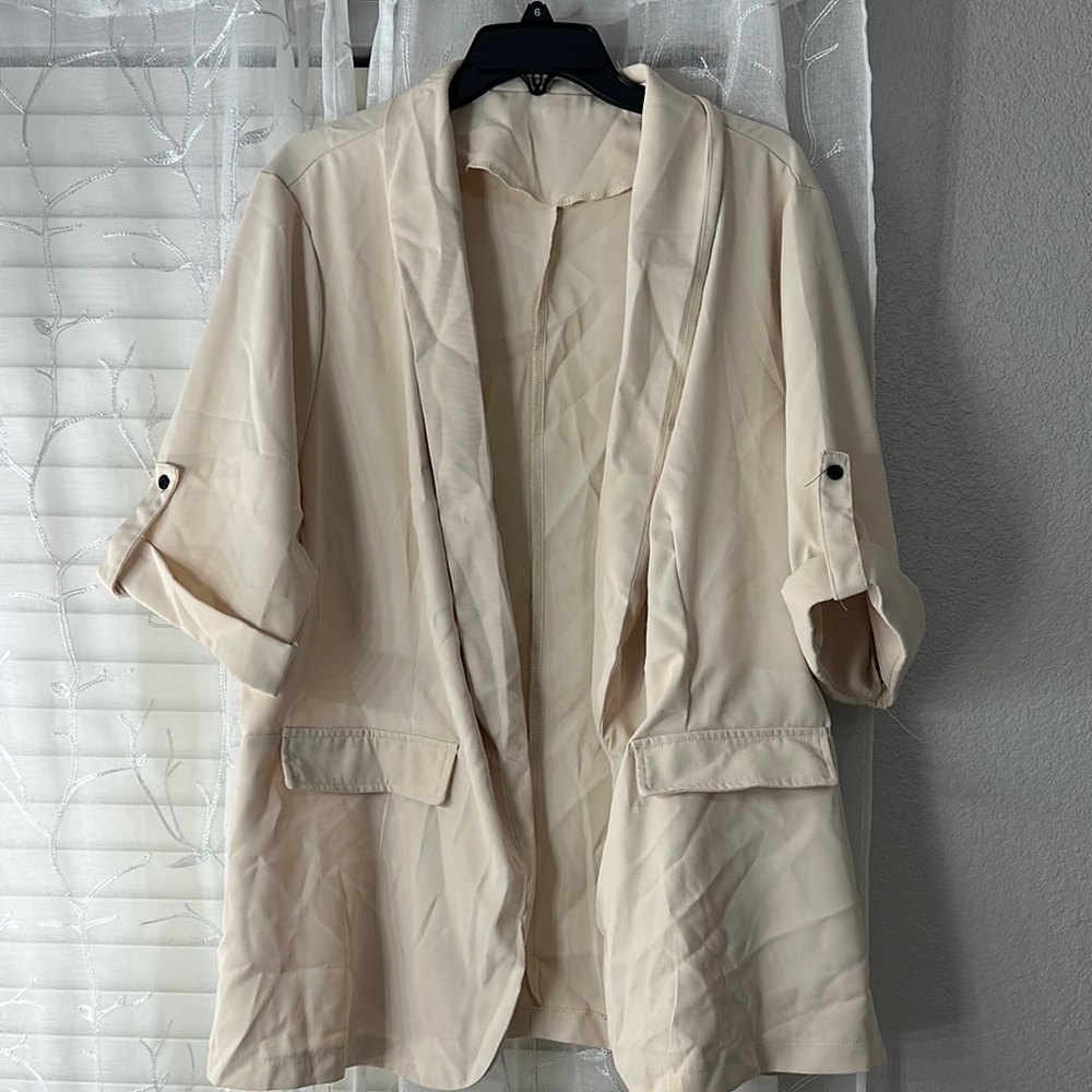 SHEIN Cream Blazer Lightweight Linen Blend